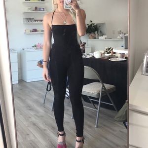 Black Lace Up Catsuit Jumpsuit